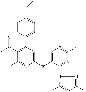 1-[4-(3,5-dimethyl-1H-pyrazol-1-yl)-9-(4-methoxyphenyl)-2,7-dimethylpyrido[3',2':4,5]thieno[3,2-d]pyrimidin-8-yl]ethanone Structure