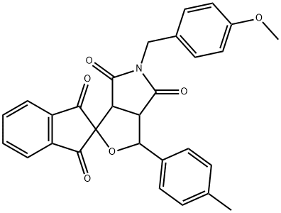 5-(4-methoxybenzyl)-1-(4-methylphenyl)-3a,6a-dihydrosprio[1H-furo[3,4-c]pyrrole-3,2'-(1'H)-indene]-1',3',4,6(2'H,3H,5H)-tetrone 구조식 이미지