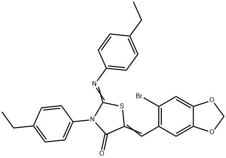 5-[(6-bromo-1,3-benzodioxol-5-yl)methylene]-3-(4-ethylphenyl)-2-[(4-ethylphenyl)imino]-1,3-thiazolidin-4-one Structure