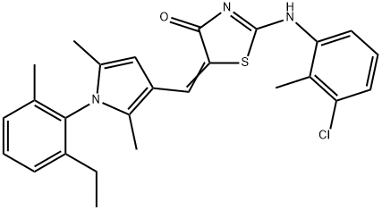 2-[(3-chloro-2-methylphenyl)imino]-5-{[1-(2-ethyl-6-methylphenyl)-2,5-dimethyl-1H-pyrrol-3-yl]methylene}-1,3-thiazolidin-4-one Structure