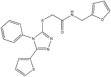 N-(2-furylmethyl)-2-{[4-phenyl-5-(2-thienyl)-4H-1,2,4-triazol-3-yl]sulfanyl}acetamide 구조식 이미지