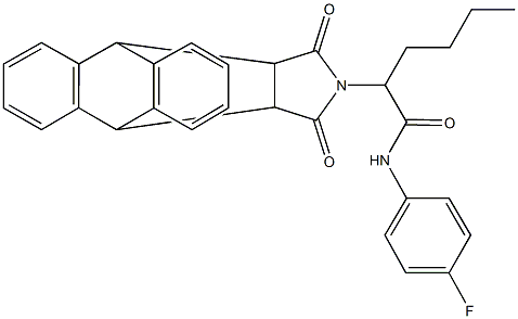2-(16,18-dioxo-17-azapentacyclo[6.6.5.0~2,7~.0~9,14~.0~15,19~]nonadeca-2,4,6,9,11,13-hexaen-17-yl)-N-(4-fluorophenyl)hexanamide Structure