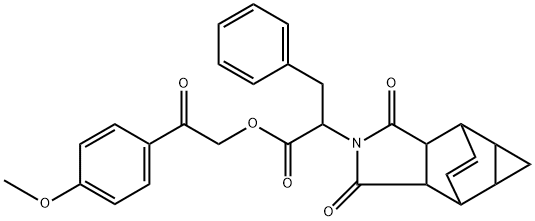 2-(4-methoxyphenyl)-2-oxoethyl 2-(3,5-dioxo-4-azatetracyclo[5.3.2.0~2,6~.0~8,10~]dodec-11-en-4-yl)-3-phenylpropanoate 구조식 이미지