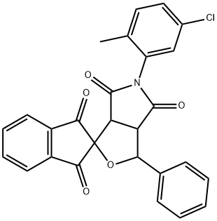 1-phenyl-5-(5-chloro-2-methylphenyl)-3a,6a-dihydrospiro(1H-furo[3,4-c]pyrrole-3,2'-[1'H]-indene)-1',3',4,6(2'H,3H,5H)-tetrone Structure