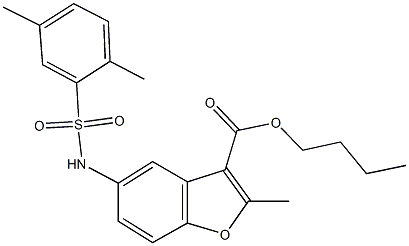 butyl 5-{[(2,5-dimethylphenyl)sulfonyl]amino}-2-methyl-1-benzofuran-3-carboxylate 구조식 이미지