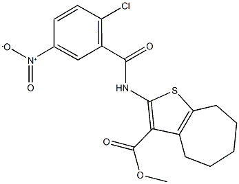 methyl 2-({2-chloro-5-nitrobenzoyl}amino)-5,6,7,8-tetrahydro-4H-cyclohepta[b]thiophene-3-carboxylate 구조식 이미지