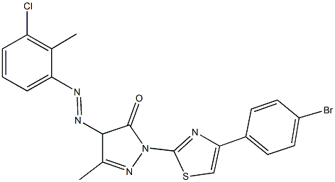 2-[4-(4-bromophenyl)-1,3-thiazol-2-yl]-4-[(3-chloro-2-methylphenyl)diazenyl]-5-methyl-2,4-dihydro-3H-pyrazol-3-one Structure