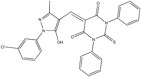 5-{[1-(3-chlorophenyl)-5-hydroxy-3-methyl-1H-pyrazol-4-yl]methylene}-1,3-diphenyl-2-thioxodihydro-4,6(1H,5H)-pyrimidinedione 구조식 이미지