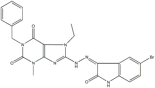 1-benzyl-8-[2-(5-bromo-2-oxo-1,2-dihydro-3H-indol-3-ylidene)hydrazino]-7-ethyl-3-methyl-3,7-dihydro-1H-purine-2,6-dione Structure