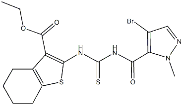 ethyl 2-[({[(4-bromo-1-methyl-1H-pyrazol-5-yl)carbonyl]amino}carbothioyl)amino]-4,5,6,7-tetrahydro-1-benzothiophene-3-carboxylate Structure