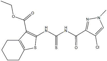 ethyl 2-[({[(4-chloro-1-methyl-1H-pyrazol-3-yl)carbonyl]amino}carbothioyl)amino]-4,5,6,7-tetrahydro-1-benzothiophene-3-carboxylate 구조식 이미지