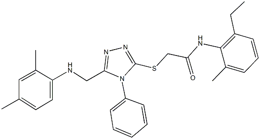 2-({5-[(2,4-dimethylanilino)methyl]-4-phenyl-4H-1,2,4-triazol-3-yl}sulfanyl)-N-(2-ethyl-6-methylphenyl)acetamide 구조식 이미지