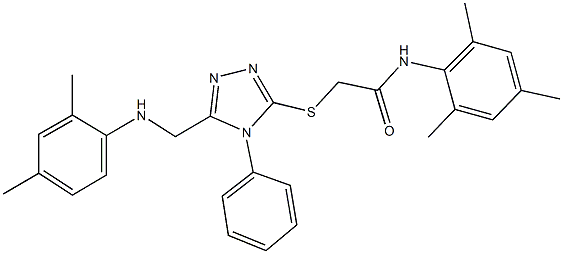 2-({5-[(2,4-dimethylanilino)methyl]-4-phenyl-4H-1,2,4-triazol-3-yl}sulfanyl)-N-mesitylacetamide 구조식 이미지