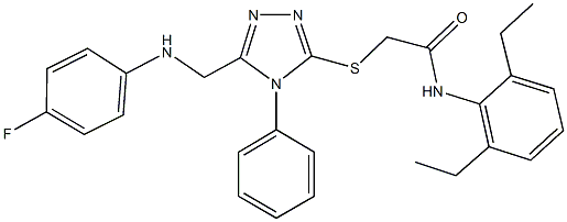 N-(2,6-diethylphenyl)-2-({5-[(4-fluoroanilino)methyl]-4-phenyl-4H-1,2,4-triazol-3-yl}sulfanyl)acetamide 구조식 이미지