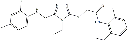 2-({5-[(2,4-dimethylanilino)methyl]-4-ethyl-4H-1,2,4-triazol-3-yl}sulfanyl)-N-(2-ethyl-6-methylphenyl)acetamide 구조식 이미지