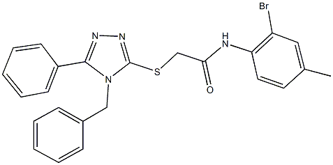 2-[(4-benzyl-5-phenyl-4H-1,2,4-triazol-3-yl)sulfanyl]-N-(2-bromo-4-methylphenyl)acetamide 구조식 이미지