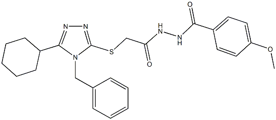 2-[(4-benzyl-5-cyclohexyl-4H-1,2,4-triazol-3-yl)sulfanyl]-N'-(4-methoxybenzoyl)acetohydrazide 구조식 이미지