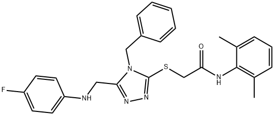 2-({4-benzyl-5-[(4-fluoroanilino)methyl]-4H-1,2,4-triazol-3-yl}sulfanyl)-N-(2,6-dimethylphenyl)acetamide 구조식 이미지