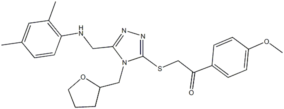 2-{[5-[(2,4-dimethylanilino)methyl]-4-(tetrahydro-2-furanylmethyl)-4H-1,2,4-triazol-3-yl]sulfanyl}-1-(4-methoxyphenyl)ethanone 구조식 이미지