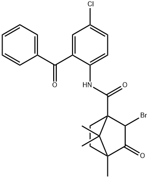 N-(2-benzoyl-4-chlorophenyl)-2-bromo-4,7,7-trimethyl-3-oxobicyclo[2.2.1]heptane-1-carboxamide 구조식 이미지