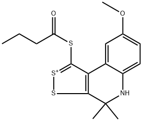 1-(butyrylsulfanyl)-8-methoxy-4,4-dimethyl-4H,5H-[1,2]dithiolo[3,4-c]quinolin-2-ium Structure