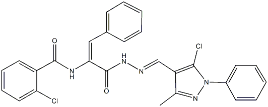 2-chloro-N-[1-({2-[(5-chloro-3-methyl-1-phenyl-1H-pyrazol-4-yl)methylene]hydrazino}carbonyl)-2-phenylvinyl]benzamide Structure