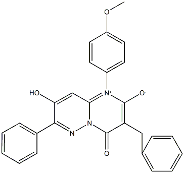 3-benzyl-8-hydroxy-1-(4-methoxyphenyl)-4-oxo-7-phenyl-4H-pyrimido[1,2-b]pyridazin-1-ium-2-olate 구조식 이미지