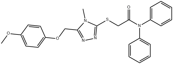 2-({5-[(4-methoxyphenoxy)methyl]-4-methyl-4H-1,2,4-triazol-3-yl}sulfanyl)-N,N-diphenylacetamide 구조식 이미지