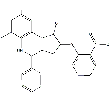 1-chloro-2-({2-nitrophenyl}sulfanyl)-8-iodo-6-methyl-4-phenyl-2,3,3a,4,5,9b-hexahydro-1H-cyclopenta[c]quinoline Structure