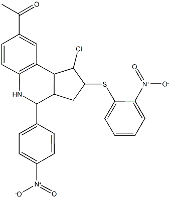 1-[1-chloro-4-{4-nitrophenyl}-2-({2-nitrophenyl}sulfanyl)-2,3,3a,4,5,9b-hexahydro-1H-cyclopenta[c]quinolin-8-yl]ethanone Structure
