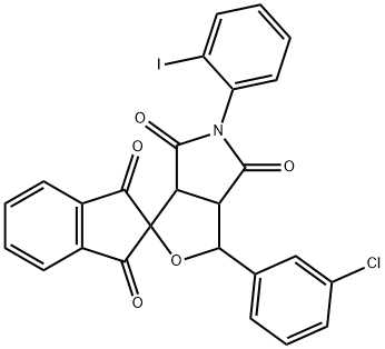 1-(3-chlorophenyl)-5-(2-iodophenyl)-3a,6a-dihydrosprio[1H-furo[3,4-c]pyrrole-3,2'-(1'H)-indene]-1',3',4,6(2'H,3H,5H)-tetrone Structure