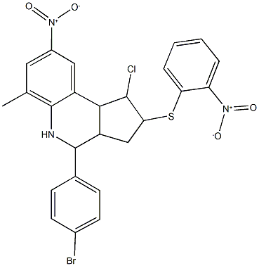 4-(4-bromophenyl)-1-chloro-8-nitro-2-({2-nitrophenyl}sulfanyl)-6-methyl-2,3,3a,4,5,9b-hexahydro-1H-cyclopenta[c]quinoline Structure