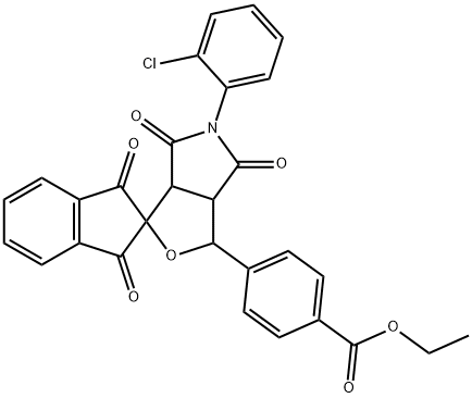 ethyl 4-{5-(2-chlorophenyl)-1',3',4,6(2'H)-tetraoxo-1,3,3a,4,6,6a-hexahydrospiro[1H-furo[3,4-c]pyrrole-3,2'-(1'H)-indene]-1-yl}benzoate Structure