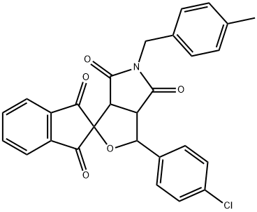 1-(4-chlorophenyl)-5-(4-methylbenzyl)-3a,6a-dihydrosprio[1H-furo[3,4-c]pyrrole-3,2'-(1'H)-indene]-1',3',4,6(2'H,3H,5H)-tetrone 구조식 이미지