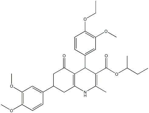 sec-butyl 7-(3,4-dimethoxyphenyl)-4-(4-ethoxy-3-methoxyphenyl)-2-methyl-5-oxo-1,4,5,6,7,8-hexahydro-3-quinolinecarboxylate Structure