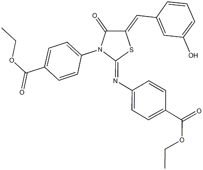 ethyl 4-[2-{[4-(ethoxycarbonyl)phenyl]imino}-5-(3-hydroxybenzylidene)-4-oxo-1,3-thiazolidin-3-yl]benzoate 구조식 이미지