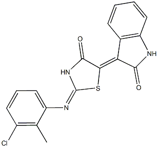 3-{2-[(3-chloro-2-methylphenyl)imino]-4-oxo-1,3-thiazolidin-5-ylidene}-1,3-dihydro-2H-indol-2-one 구조식 이미지