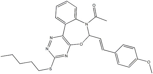 4-{2-[7-acetyl-3-(pentylsulfanyl)-6,7-dihydro[1,2,4]triazino[5,6-d][3,1]benzoxazepin-6-yl]vinyl}phenyl methyl ether Structure