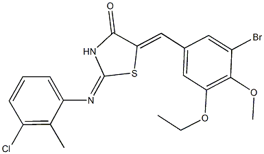 5-(3-bromo-5-ethoxy-4-methoxybenzylidene)-2-[(3-chloro-2-methylphenyl)imino]-1,3-thiazolidin-4-one Structure