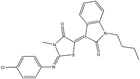 1-butyl-3-{2-[(4-chlorophenyl)imino]-3-methyl-4-oxo-1,3-thiazolidin-5-ylidene}-1,3-dihydro-2H-indol-2-one Structure