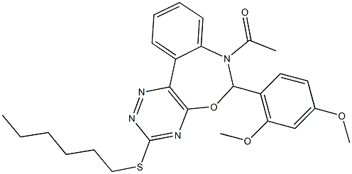 7-acetyl-6-(2,4-dimethoxyphenyl)-3-(hexylsulfanyl)-6,7-dihydro[1,2,4]triazino[5,6-d][3,1]benzoxazepine Structure