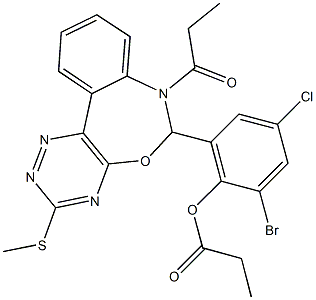 2-bromo-4-chloro-6-[3-(methylsulfanyl)-7-propionyl-6,7-dihydro[1,2,4]triazino[5,6-d][3,1]benzoxazepin-6-yl]phenyl propionate Structure