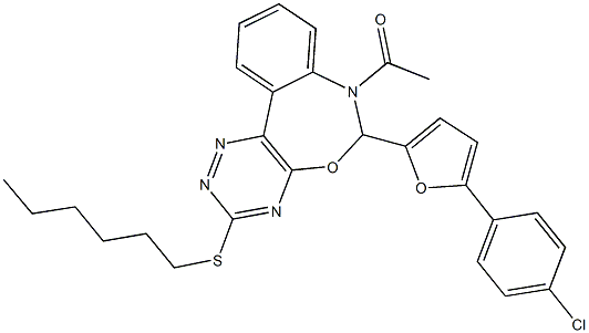 7-acetyl-6-[5-(4-chlorophenyl)-2-furyl]-3-(hexylsulfanyl)-6,7-dihydro[1,2,4]triazino[5,6-d][3,1]benzoxazepine 구조식 이미지