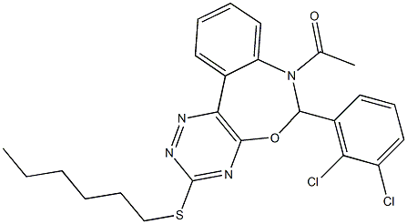 7-acetyl-6-(2,3-dichlorophenyl)-3-(hexylsulfanyl)-6,7-dihydro[1,2,4]triazino[5,6-d][3,1]benzoxazepine 구조식 이미지