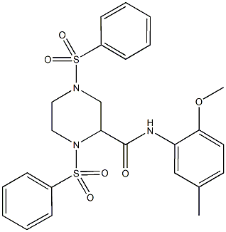 N-(2-methoxy-5-methylphenyl)-1,4-bis(phenylsulfonyl)piperazine-2-carboxamide 구조식 이미지