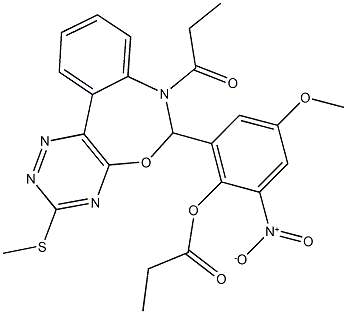 2-nitro-4-methoxy-6-[3-(methylsulfanyl)-7-propionyl-6,7-dihydro[1,2,4]triazino[5,6-d][3,1]benzoxazepin-6-yl]phenyl propionate Structure