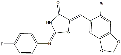 5-[(6-bromo-1,3-benzodioxol-5-yl)methylene]-2-[(4-fluorophenyl)imino]-1,3-thiazolidin-4-one Structure