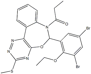 2,4-dibromo-6-[3-(methylsulfanyl)-7-propionyl-6,7-dihydro[1,2,4]triazino[5,6-d][3,1]benzoxazepin-6-yl]phenyl ethyl ether Structure