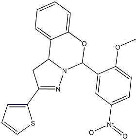 5-{5-nitro-2-methoxyphenyl}-2-(2-thienyl)-1,10b-dihydropyrazolo[1,5-c][1,3]benzoxazine 구조식 이미지