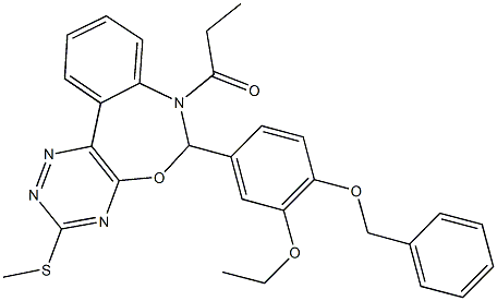 6-[4-(benzyloxy)-3-ethoxyphenyl]-3-(methylsulfanyl)-7-propionyl-6,7-dihydro[1,2,4]triazino[5,6-d][3,1]benzoxazepine Structure